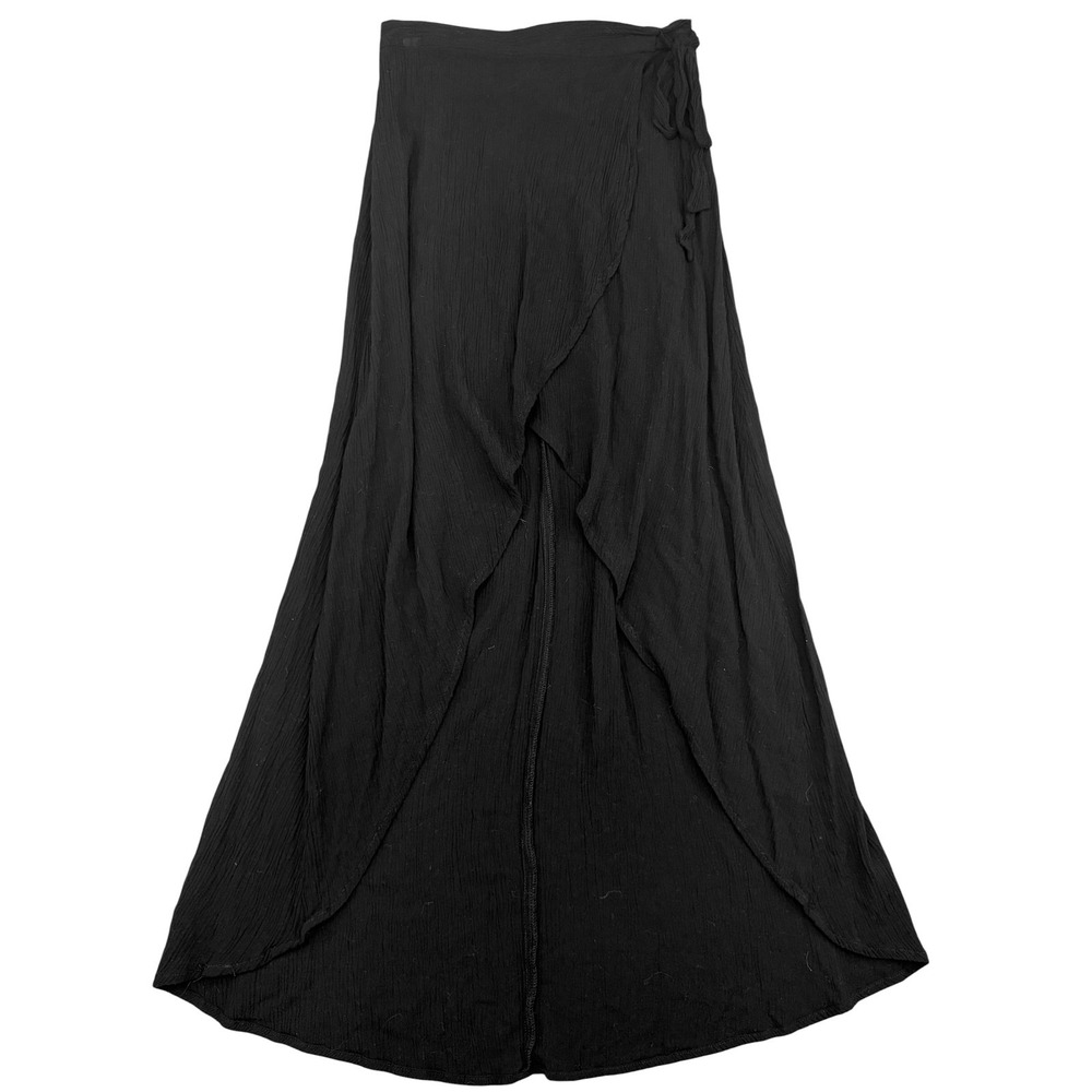 Joe B Womens Faux Wrap Maxi Skirt Rayon Gauze Boho Tulip Hem Black Size XS Beach